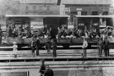 Stenstorp station. Conscripts on their way to Axvalla heath 4x6 photo