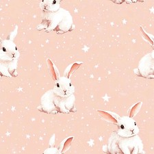 White Bunnies on Pink! Sewing Quilt Fabric Metres/Fat/Long/Quarters: 100% Cotton