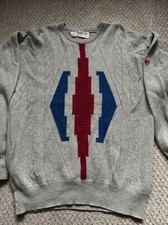 Vintage Pringle Argyle Jumper Grey + Blue & Red Diamonds Wool Sweater Medium