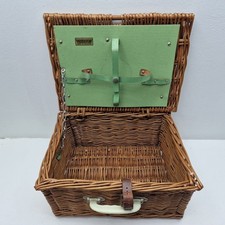 Vintage Brexton Wicker Picnic Hamper Complete Set 1950s Mid Century England