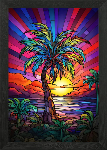 Stained glass tropical sunset - stained,