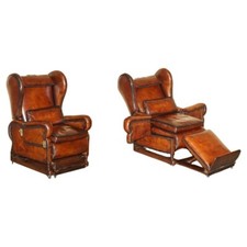 Restored J Foot & Son Adjustable Reclining Easy Armchair Hand Dyed Brown Leather