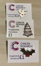 UK CANCER RELIEF BADGES - x3 mixed CHRISTMAS charity pin badges