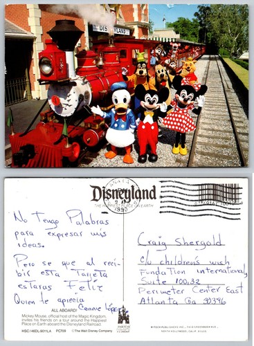 Disneyland train postcard 1990 - disneyland,