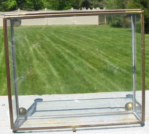 Vtg brass glass footed curio - vtg,