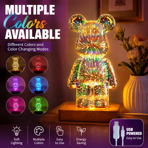 Led fireworks bear night - 3d,