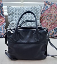 Jigsaw Dark Blue Leather Handbag. Shoulder Or Clutch. 3 Useful Compartments.