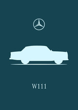 POSTER - MERCEDES BENZ W111 -(A4 A3 A2) FINTAIL HECKFLOSSE Print Car Silhouette 