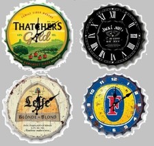 Bottle Top Beer Lager Cider Clock Retro Wall Display Sign Metal Cap 30cm Faulty