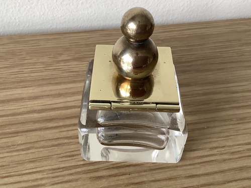 Vintage glass inkwell hinged - inkwell,