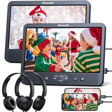 2X10.5" Dual Screen Car Headrest DVD Player TV Monitor 1024x600 HDMI USB+Headset