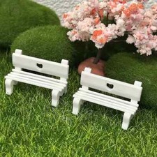 2 pcs Dolls House White Wooden Garden Seat Bench Miniature Outdoor Furniture