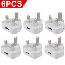 6 Pack UK USB Wall Charger 3 Pin Plug Mains Adapter For Phones, Tablets Power-