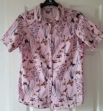 Cotton traders size 12 Pink butterfly floral Fitted short sleeve Blouse, New
