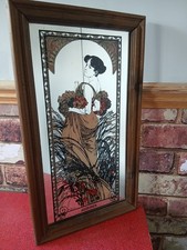 Vintage Mucha Picture Mirror Summer Wooden Framed Art Nouveau