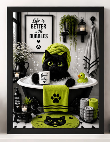 Black cat bathroom - black,