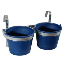 Bucket Ring Feeder Double Holder & 5L Buckets Galvanised Twin Hanger Trough
