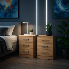 PAIR of Sonoma Oak 3 Drawer Bedside Cabinets - Stunning Modern Design