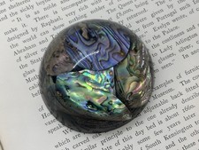 Small Vintage Lucite & Abalone Shell Desktop Paperweight - retro collectable