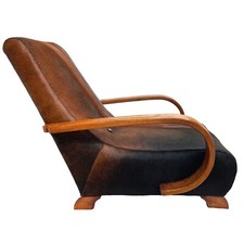 Art Deco Bentwood Armchair/ Lounger Fully Restored and Upholstered In  Cowhide 