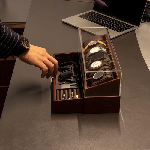 Walnut slot watch box - watch, 2-tier