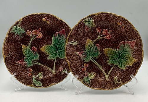 Pair majolica rustic leaves - of,