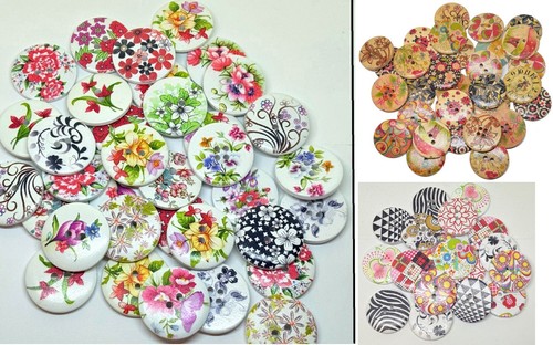 30mm wooden buttons flower - wooden,