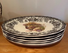 Royal Worcester Palissy Game Series Set of 6 Oval Dinner / Steak Plates PHEASANT