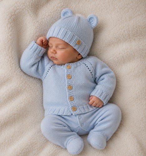 Hand knitted teddy - hat, &