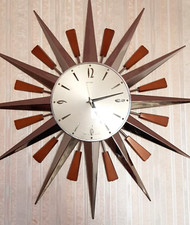 VINTAGE METAMEC STARBURST WALL CLOCK : METAL & WOOD : PERFECT CONDITION