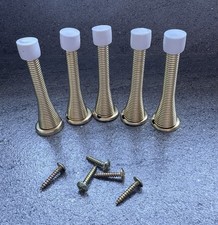 5 Spring Door Stops. 75mm Length. Gold Colour. All New & Unused.