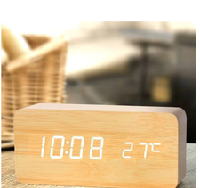 Wooden digital alarm clock led - wooden,