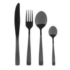 Salter Regal Cutlery Set Black Stainless Steel 16 Piece Tableware Gloss Finish