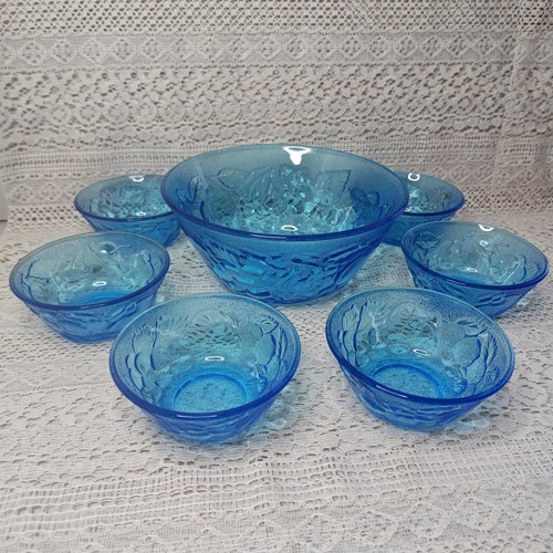Ice blue glass bowl and - , 6