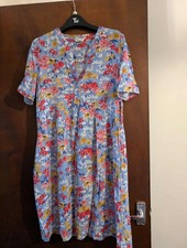 Joules Ella Floral Dress UK 10 Knee Length Pockets Short Sleeve Viscose Blue