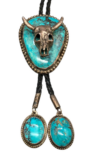 Turquoise steer head bolo tie - head,