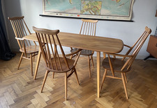 Re-FINISHED Ercol plank dining table model 382  Goldsmiths carver chairs mid