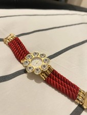 Geneva - Women's Watch Red Knitted Swarovski wristband XS Rare find