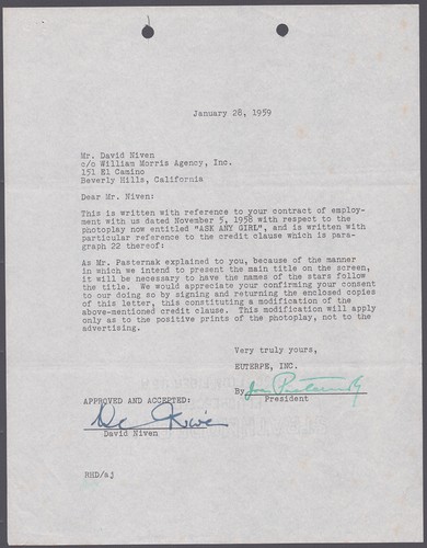 David niven document signed - -,