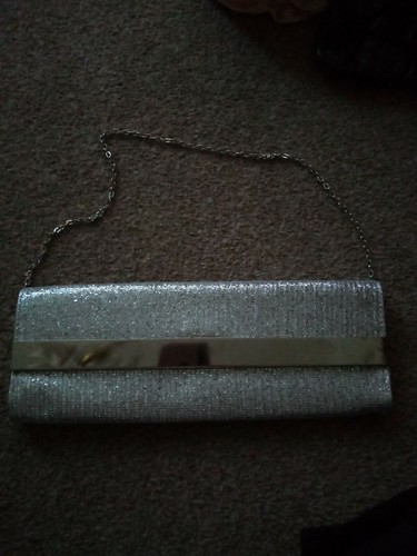 Silver diamante hand clutch - silver,
