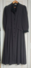 Vintage Laura Ashley Crepe Wool Buttoned Dress/Riding Coat with Velvet Trim 