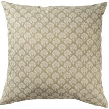 Wildflower Extra-Large Cushion. Soft Green Linen-Blend Floral Design. 23x23"