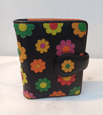 VISCONTI Ladies Black Genuine Leather Purse DS82 Daisy Flower Card & Coin Slots