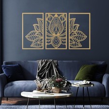 ESTART Gold Lotus Flower Metal Wall Art 3pc Mandala Set Large Home Decor