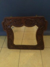 Lovely  Oak Framed Bevelled Glass Mirror Carved With Vine Leaves And Grapes