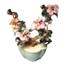 Vintage Asian Cherry Blossom Glass Bonsai Artificial Tree