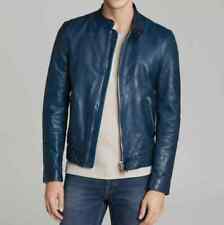 Cafe Racers Men's Leather Jacket Moto Blue Genuine Sheepskin New Stylish Jacket