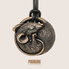 SLEEPING MOUSE BRONZE FIGURINE PENDANT ANIMAL MINIATURE SCULPTURE STATUETTE