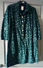 MANTAREY Dark Green Floral print Fine Cord Tunic Dress with pockets  Size 14