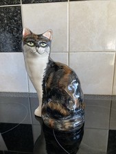 Babbacombe Pottery Porcelain Calico Cat Green Eyes 21 Cm Tall Ceramic Cat